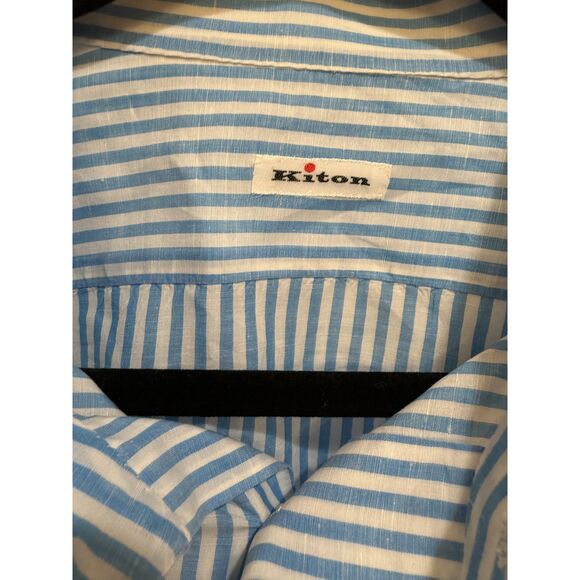 Men's Kiton Designer Button Up Formal Dress Shirt Light Blue Stripes 17.5 x 44 - Picture 2 of 8